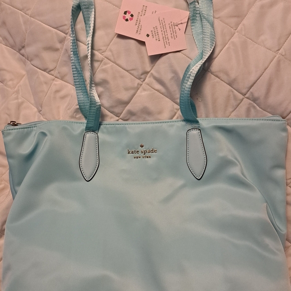 Kate Spade Mel Nylon PACKABLE Tote Aqua Pool Blue - Picture 2 of 13